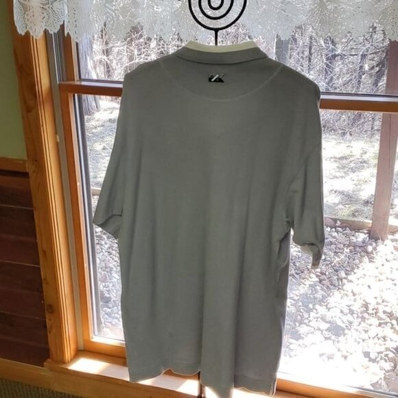 Cutter & Buck Embroidered Sleeve "Absolut" Button Grey Cream SS Polo Sz L Shirt - Picture 6 of 14